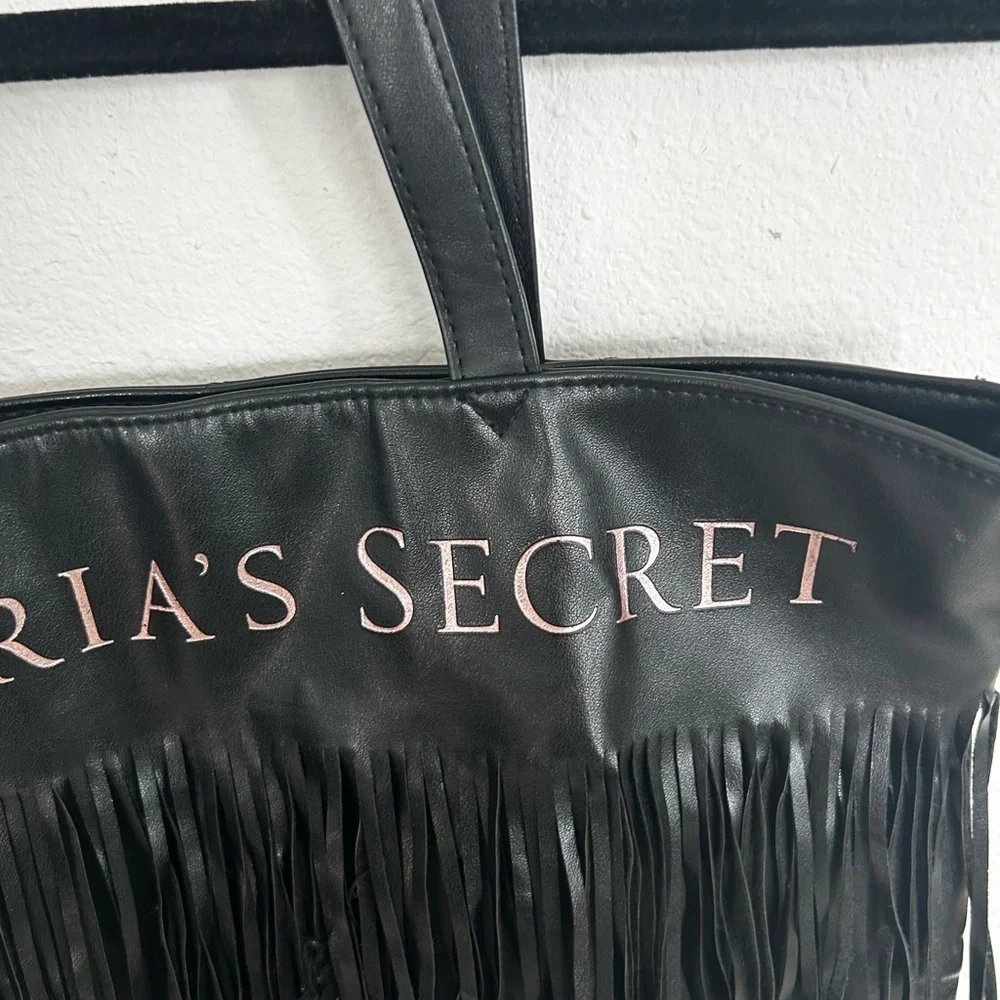 Victoria’s Secret Women’s Faux Leather Tote Bag w Fringe  Rose Gold letter  NWT